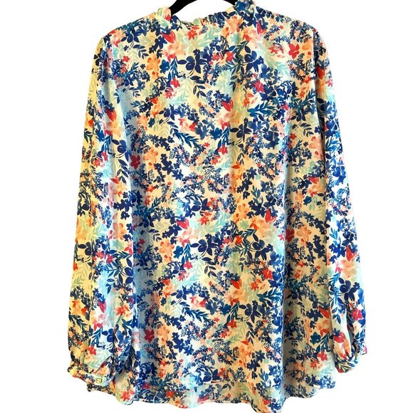 Talbots Women's Plus Size White Blue Pink Blouse Size 1X Ruffled Collar Work - Picture 3 of 3